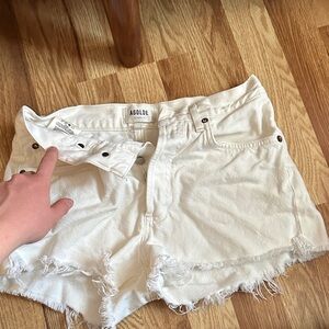Agolde off White Frayed Hem Denim Shorts